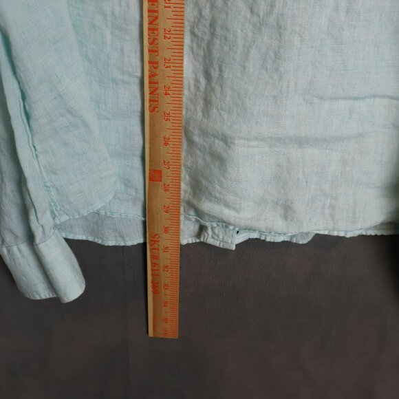 Faherty Shirt Mens XXL Turquoise Blue Laguna Linen Long Sleeve Button Up Preppy - Picture 10 of 13